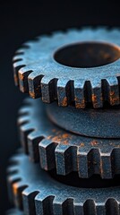 Stacked gears, studio shot, dark background, industry