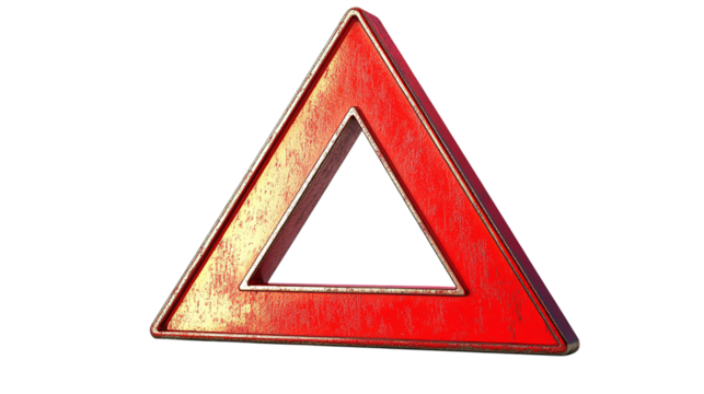 Red triangle warning sign isolated, symbolizing danger and caution, perfect for traffic safety, hazard alert, and emergency situations.