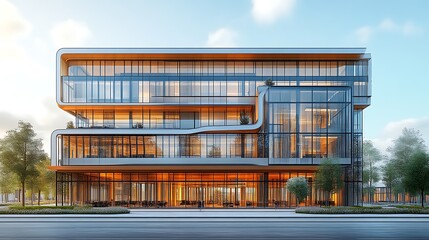 Office building modern design, street view, city