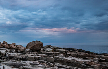 Subtle Sunset Colors Over Rocky Maine Beach
