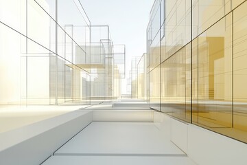 Obraz premium Abstract urban design featuring transparent glass buildings with wireframe detail and architectural drawing concept