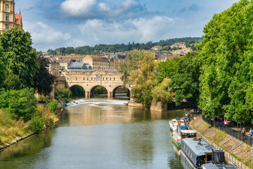 Beautiful skyline scenery of city of Bath with Pulteney bridge, Somerset, England