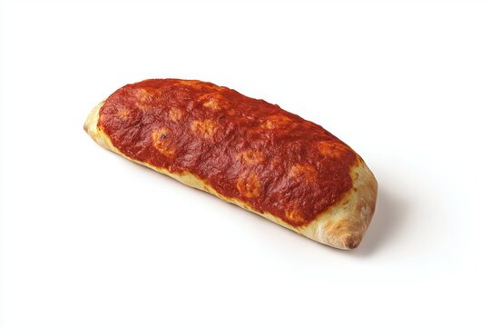 Oval panuozzo with tomato sauce topping isolated on white background studio shot of classic italian food