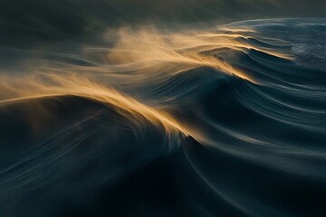 Golden luminescence on ocean waves, a mesmerizing dance of light and water