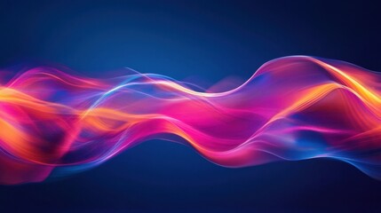 Naklejka premium Elegant, colorful light waves gently rippling across a deep blue background, resembling an abstract energy field.