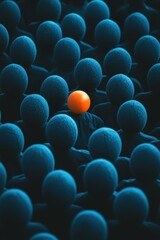 Obraz premium Unique Orange Sphere Amongst Blue Spheres in Abstract Crowd Scene