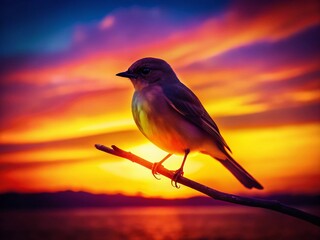 Silhouette of Say's Phoebe Bird at Sunset, Rio Grande Valley, Texas