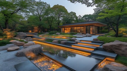 Serene path leads to a structure in the garden