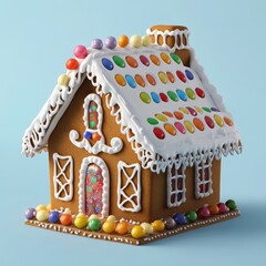 Naklejka premium Colorful Gingerbread House with Icing and Candy Decorations