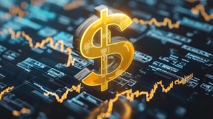 Business Money Smart Week Golden dollar sign over digital financial data.