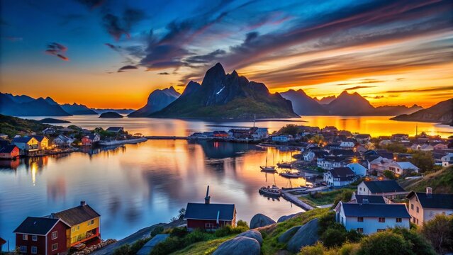 Silhouette Sunset Stokmarknes, Vester&aring;len Islands, Norway - Dramatic Dusk Sky
