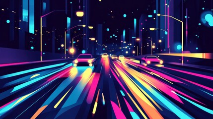 Obraz premium Vibrant City Streets with Speeding Cars at Night