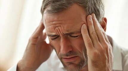 Fototapeta premium Man Suffering from Severe Headache Stress and Pain Expression