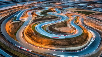 Vibrant Race Track Overview with Chicane and Lighting