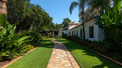 Obraz premium Spanish-style home garden walkway