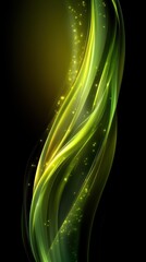 Obraz premium Abstract swirling glowing green leaves on dark background