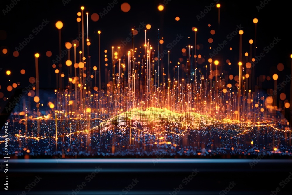 Poster abstract glowing data visualization of artificial intelligence technology on dark background