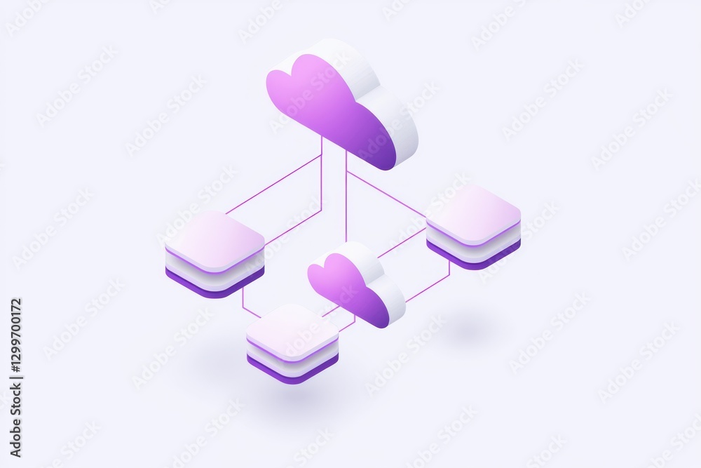 Poster cloud computing network isometric concept connection between devices and servers in the cloud
