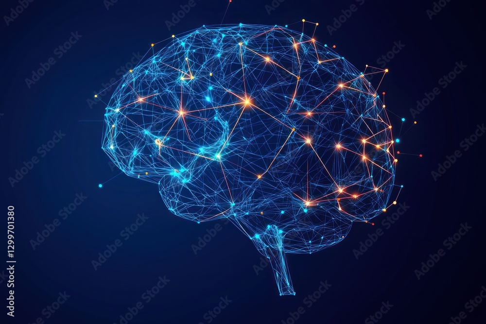 Poster digital brain with neural network connectivity represents artificial intelligence and cognitive func