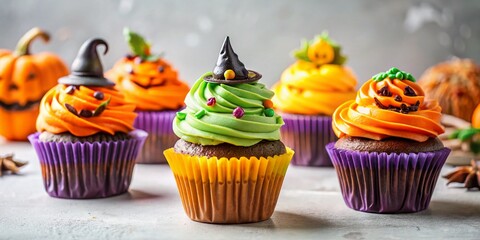 Spooky Cute Halloween Cupcakes on White Background - Architectural Photography