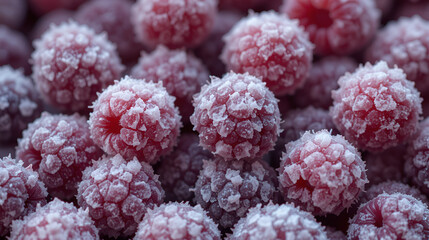 Closeup Of Frozen Rasberries