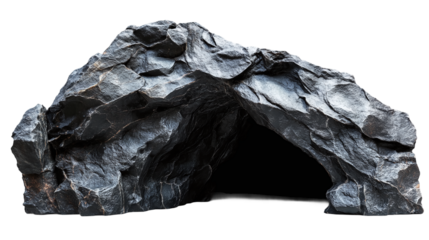 Black stone rock cave tunnel isolated, representing a geological formation, perfect for nature, adventure, and exploration themes related to underground spaces.