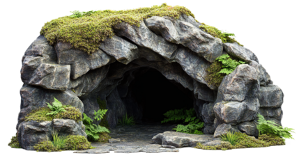 Black stone rock cave tunnel isolated, representing a geological formation, perfect for nature, adventure, and exploration themes related to underground spaces.