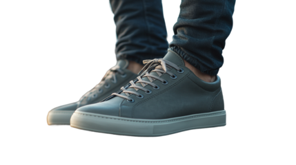 Closeup of man's shoe footwear taking a step, representing urban lifestyle and adventure, ideal for promoting walking, exploring, or personal mobility.