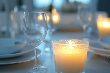 Elegant Minimalist Dining Table with Candle and Crystal Glasses
