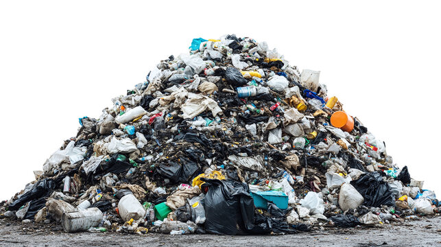Isolated pile of garbage trash highlighting environmental impact, waste management, and the importance of recycling to reduce pollution and landfill issues.