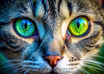 Stunning Close-up of Cat's Heterochromia Iridis: Green and Blue Eyes, High Depth of Field