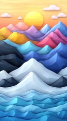 Colorful mountain range at sunrise with clouds in a vibrant landscape suitable for a phone wallpaper