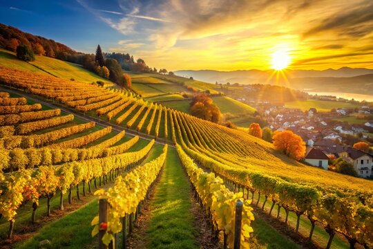 Stunning Swiss Vineyard Landscape at Chexbres - Copy Space
