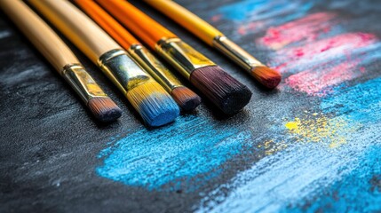 Obraz premium Charcoal and Paint Brushes on Artistic Sketchpad