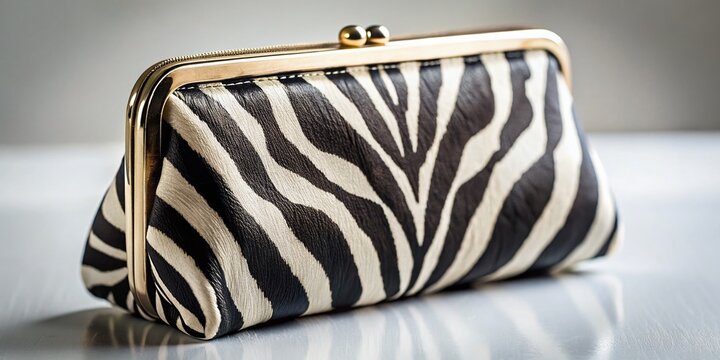 Stylish Zebra Print Purse: Close-Up Fashion Accessory Stock Photo