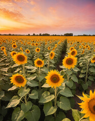 Fototapeta premium Sunflower Field at Sunset