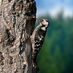 Lesser Spotted Woodpecker (Dryobates minor) – Small Woodpecker in Natural Habitat