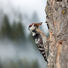 Lesser Spotted Woodpecker (Dryobates minor) – Small Woodpecker in Natural Habitat