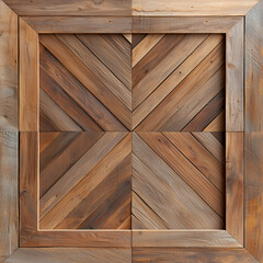A geometric wooden panel featuring a chevron pattern with a rustic finish, ideal for interior design and home decor.