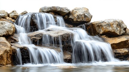 Naklejka premium Waterfall Cascading Down View with Rocks with Isolated
