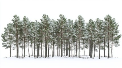 Snowy Forest Pine Scene with Pine with Trees with White
