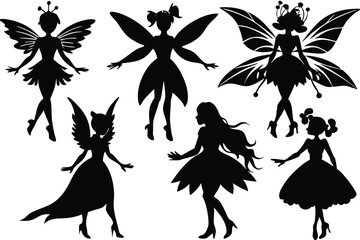 Fairy magic silhouettes set