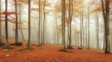 Obraz premium Foggy Forest Isolated Overview with White with Forest