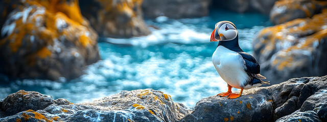 Seabird on a Rocky Outcropping with a Blurred Background