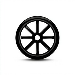 Obraz premium Black Wheel with Eight Spokes and Glossy Finish on White Background