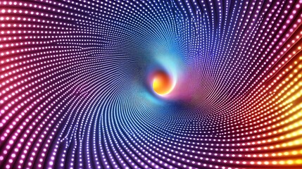Glowing dots form a spiral tunnel, with a bright orb at the center, use for backdrop