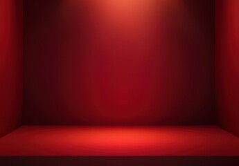 Fototapeta premium Empty red studio space with smooth walls and lighting suitable for showcasing products or artistic displays in various photography and design projects