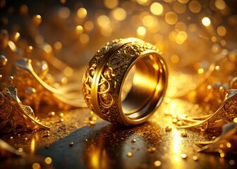 Obraz premium Surreal Golden Ring on Abstract Plane Background: Luxury Jewelry Stock Photo