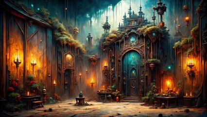 Surreal Grunge Wood Panel Texture: Abstract Dark Fantasy Background