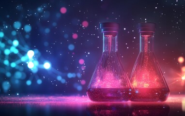 Glowing Pink Purple Liquid in Erlenmeyer Flasks Science Experiment